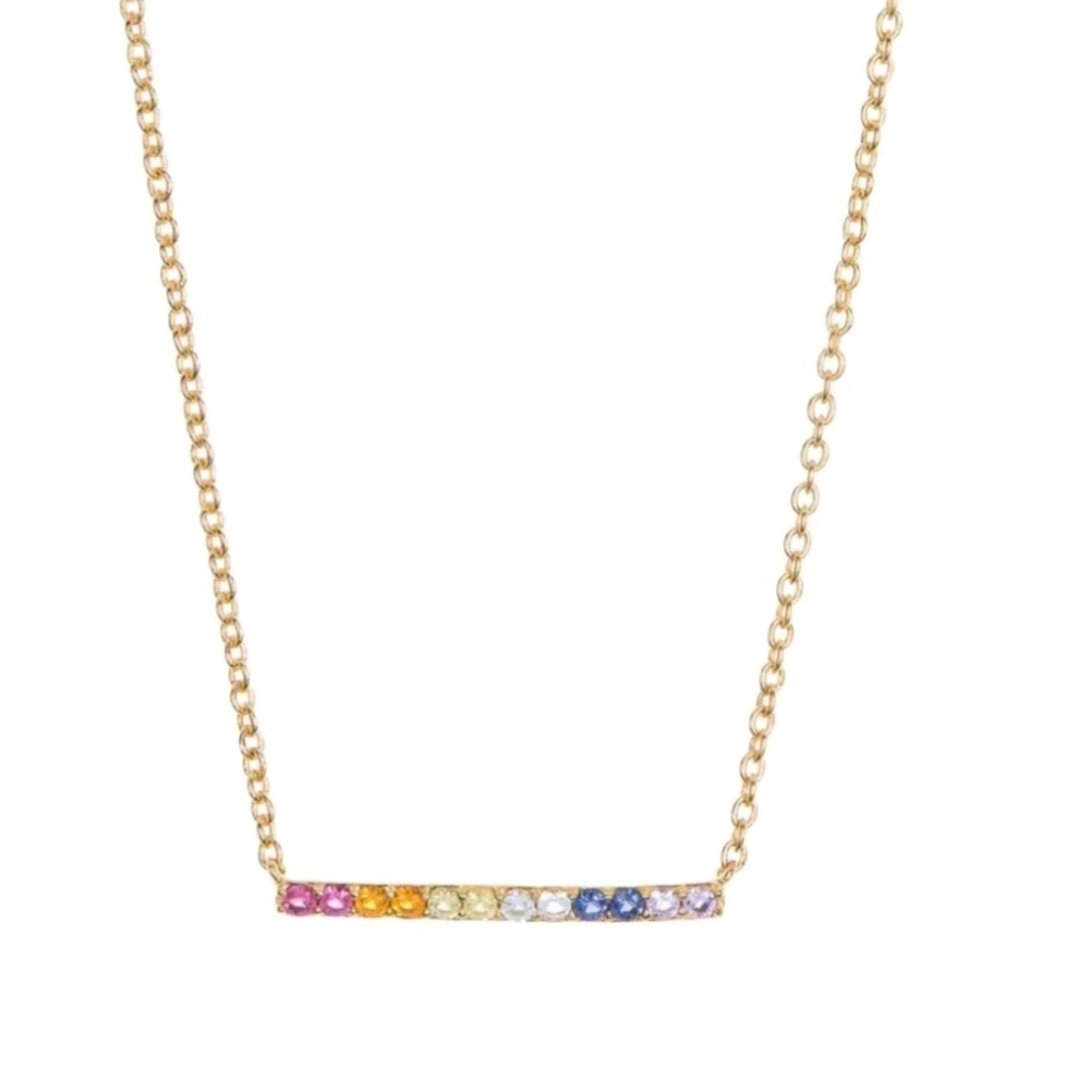 Nadri Rainbow CZ Bar Pendant Necklace, Multi-color, Gold-tone, NWT, LGBTQ+